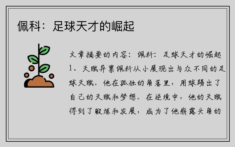 佩科：足球天才的崛起