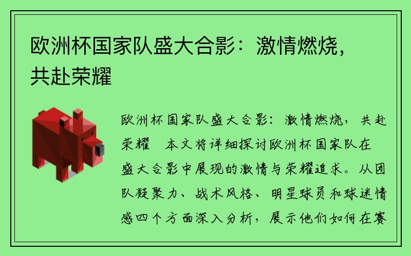 欧洲杯国家队盛大合影：激情燃烧，共赴荣耀